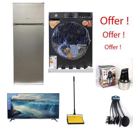 Offer ! Refrigerator - Washing Machine - TV (Television) - 6 Pieces Kitchen Utensils Set - Meat Grinder - Manual Carpet Sweeper
