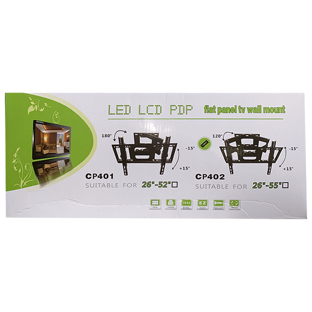 TV Wall Mount Bracket with Double Arms, Rotates 120°, Fits 26–55 inch TVs